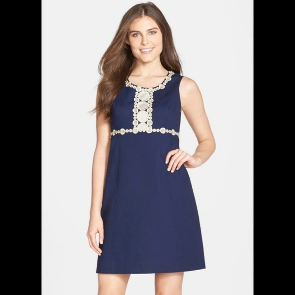 Lilly Pulitzer Rosie Lace Detail Shift Dress, True Navy, MSRP $198.  sz 6 - Picture 3 of 10